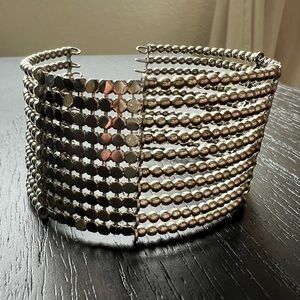 Vintage Silver Beaded Cuff Fashion Bracelet - One Size